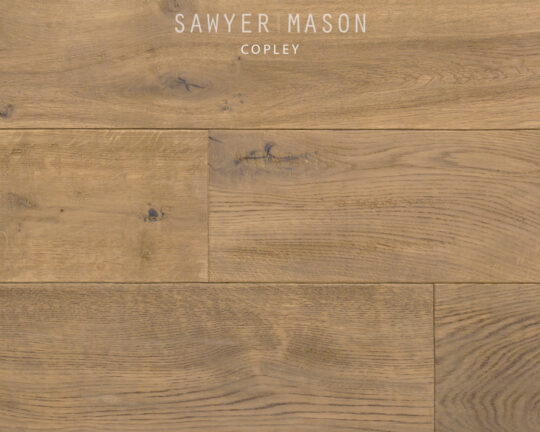 Medium brown wide plank floor with knots.