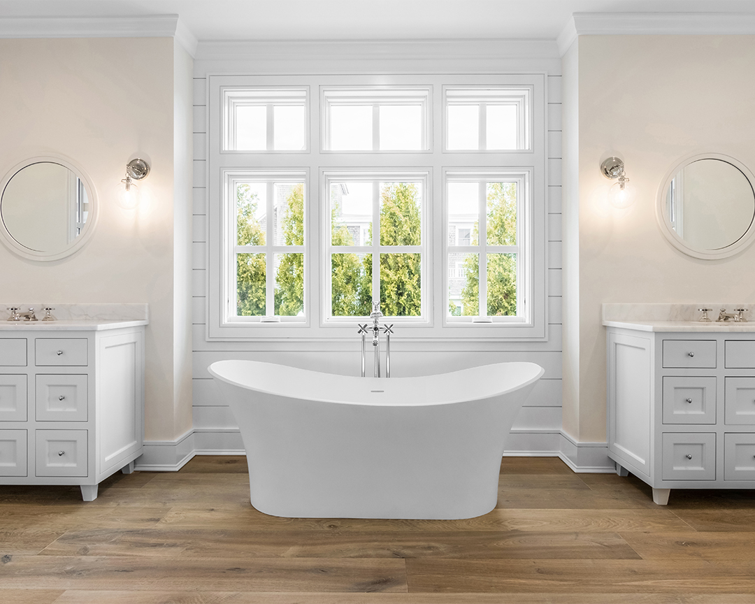 wide plank hardwood engineered bathroom