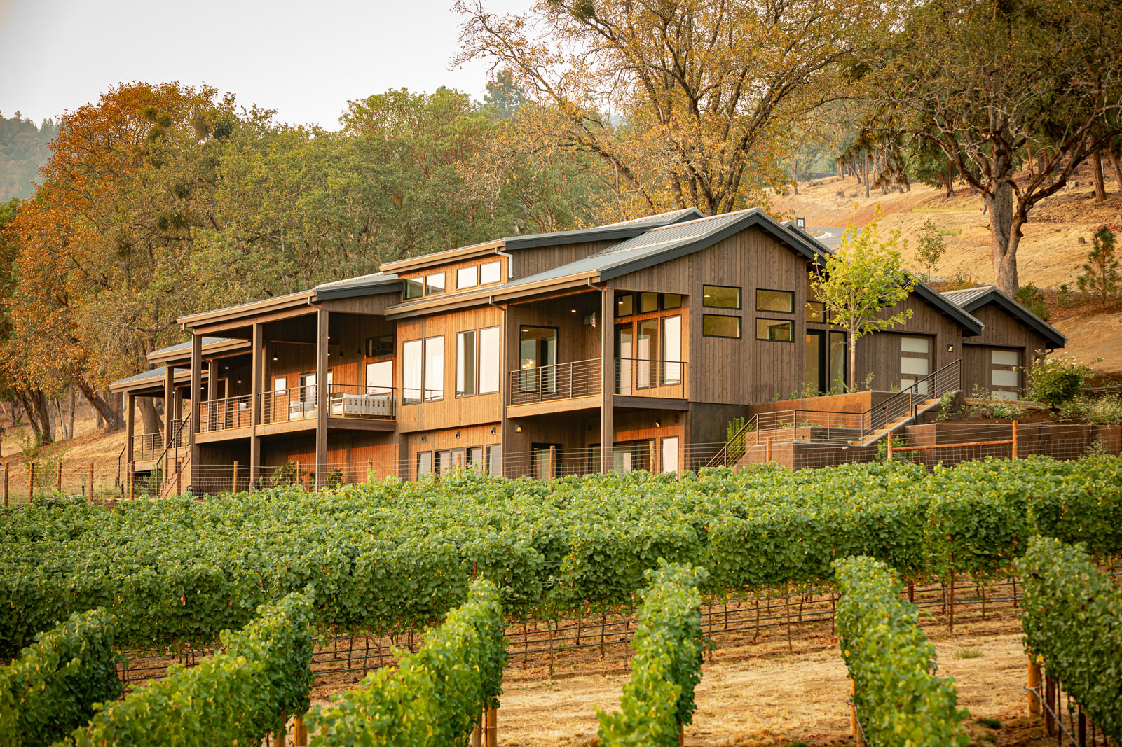 Exterior of large. beautiful winery.