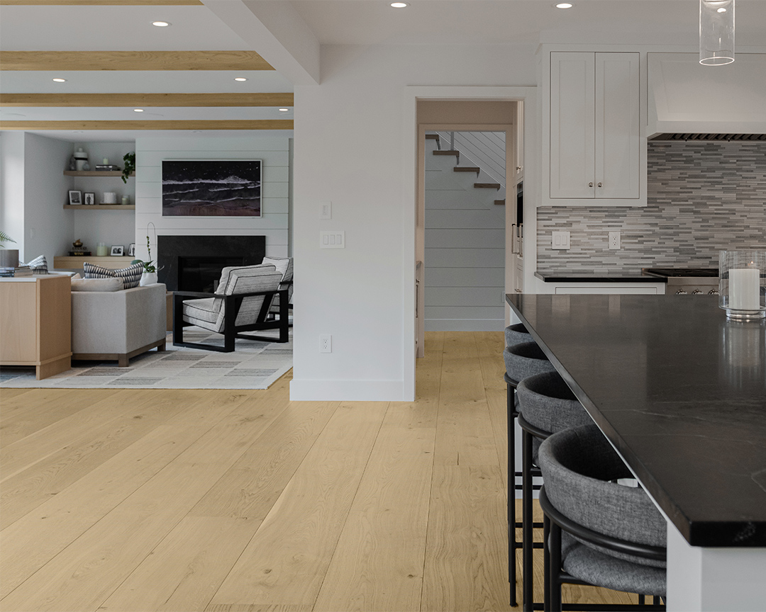 Living room furniture kitchen barstools open floor plan oak floors